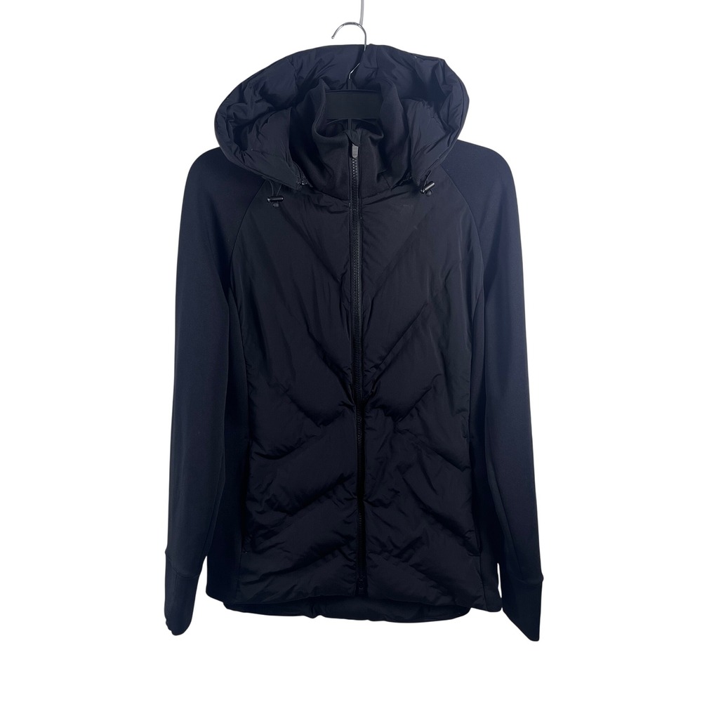 Athleta Inlet Detachable Hooded Puffer Down Jacket Black Medium Women Hybird